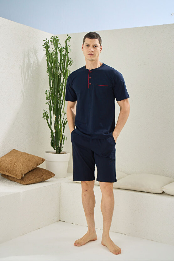 Büyük Beden Erkek Battal Midi Yaka Şortlu Takım Modern Tasarım