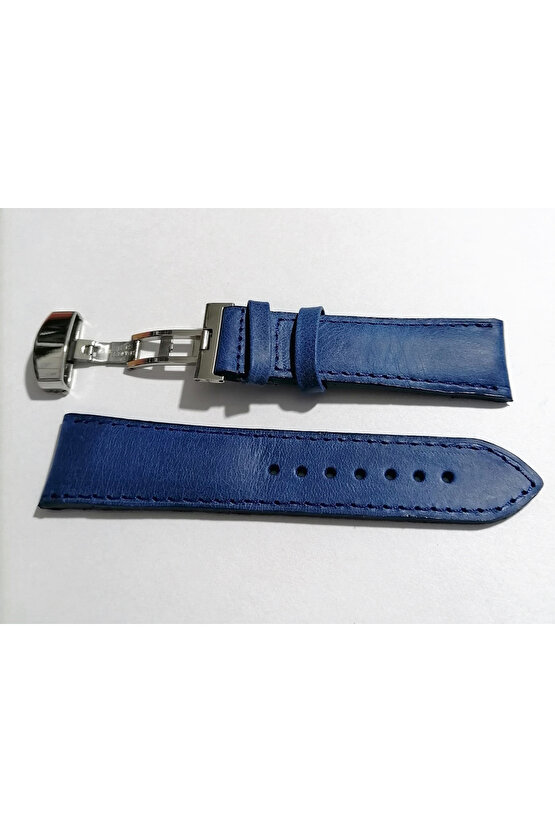 Her Saate Uygun Kelebek Toka 22 MM Hakiki Deri (280) gumus toka mavi