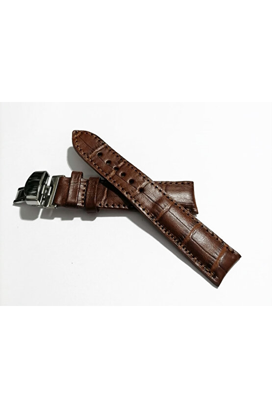 &hertür Saate &uygun  Kelebek  Toka 22 Mm  Kahve Kordon   (184 ) Gumuş   Toka