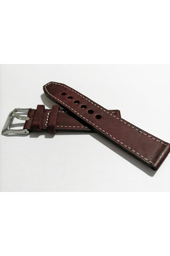 & Fosil  Uyumlu &Her Saate Uyumlu greyzi  Deri Saat Kordonu 24  mm  (83)  bordo