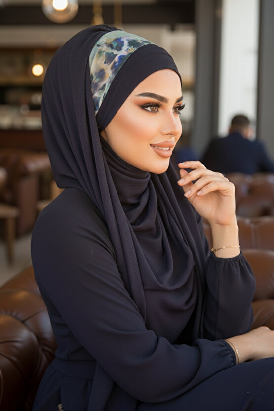 Lacivert Batik Desen Bandana Hazır Şal