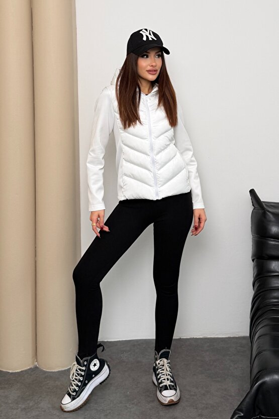 Kadın Kapüşonlu Şişme Mont - Termal Kontrast Range Rover Mom Ceket