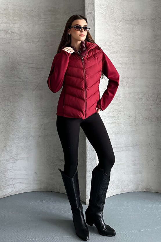 Kadın Kapüşonlu Spor Şişme Mont - Su Geçirmez Termal Günlük Şık Mont