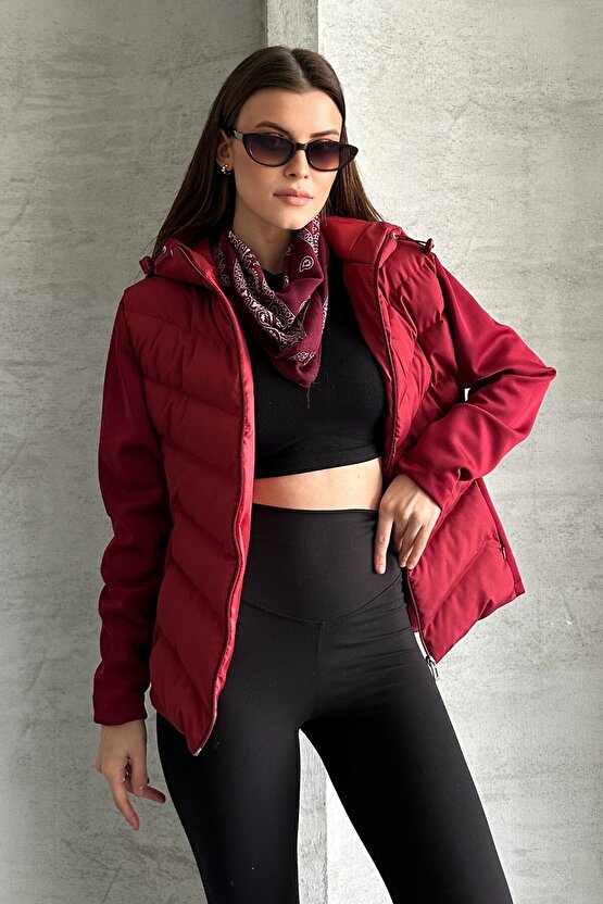 Kadın Kapüşonlu Spor Şişme Mont - Su Geçirmez Termal Günlük Şık Mont