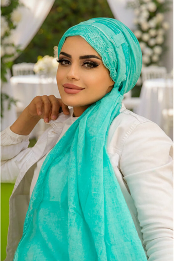 Mint Pamuk Biritli Şal