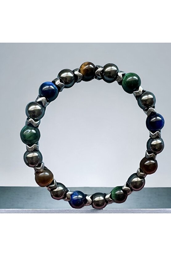 Renkli Kaplangözü Erkek Doğaltaş Bileklik , Enerji , Güç , Başarı , Mavi - Yeşil Kaplangözü