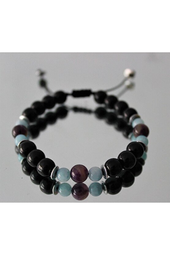 Gerçek Doğal Taş Şifa Bileklik - Cesaret Başarı Huzur Para Öğrenci (ametist,akuamarin,oniks Hematit)