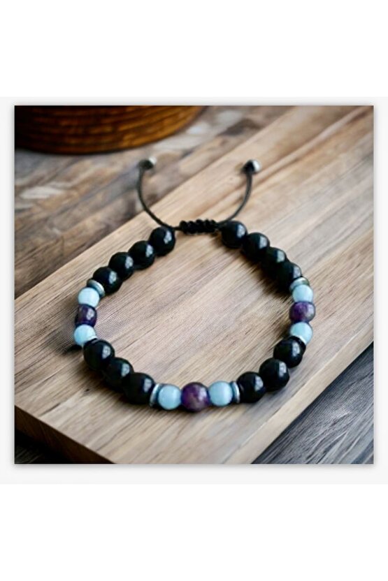 Gerçek Doğal Taş Şifa Bileklik - Cesaret Başarı Huzur Para Öğrenci (ametist,akuamarin,oniks Hematit)
