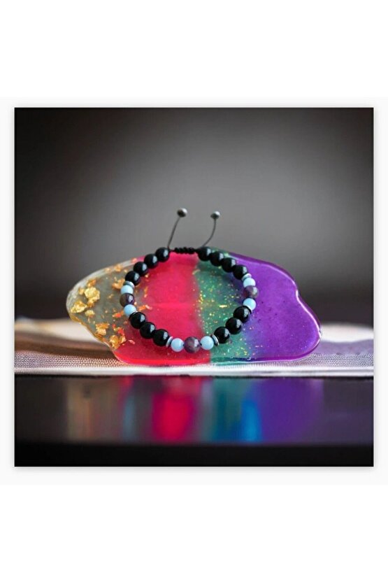 Gerçek Doğal Taş Şifa Bileklik - Cesaret Başarı Huzur Para Öğrenci (ametist,akuamarin,oniks Hematit)