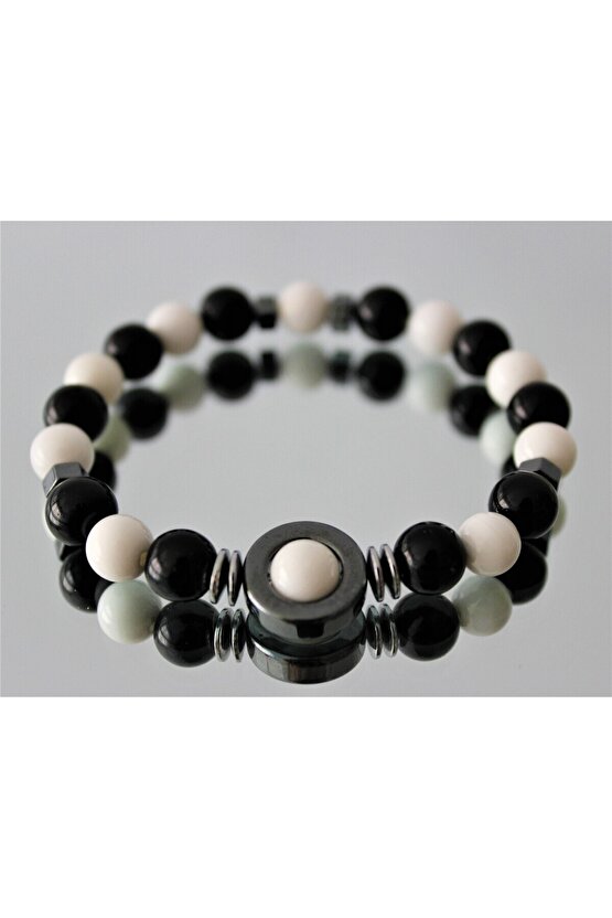 Gerçek Doğal Taş Bileklik TARAFTAR BİLEKLİKLERİ SİYAH BEYAZ