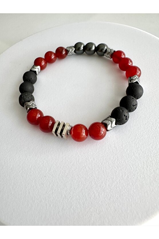 Gerçek Doğaltaş Kırmızı Akik , Lav Taşı . Hematit Koruyucu Doğaltaş Bileklik