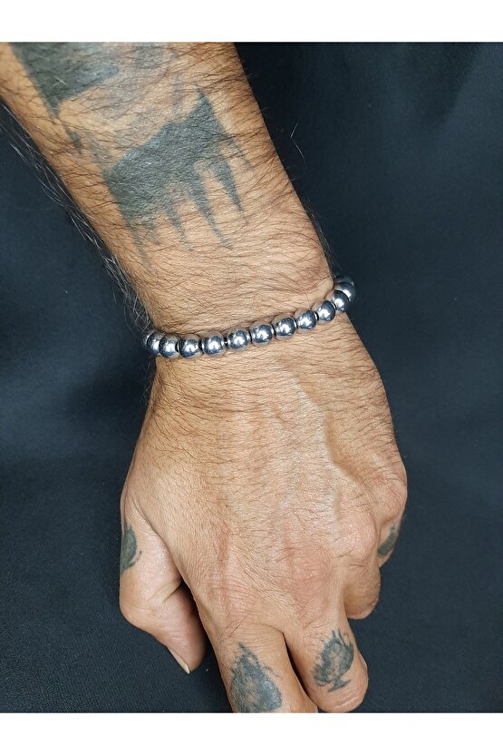 Gümüş Renk Hematit Taşı Doğaltaş Bileklik Unisex