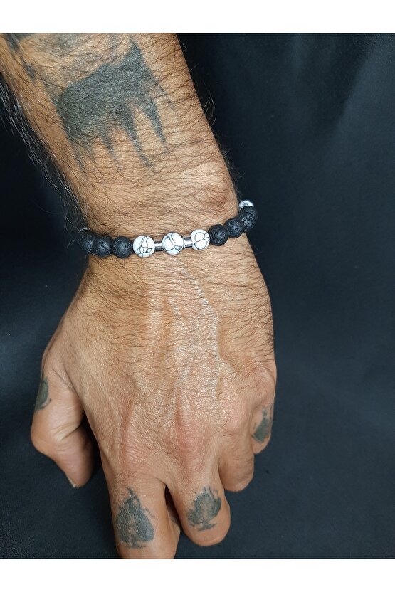 Siyah Lav Taşı ve Geanit Görünümlü Gri Taşlı Bileklik Tarz Tasarım