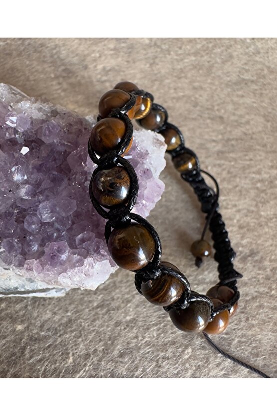 Kaplan Gözü Taşlı Örme Doğaltaş Bileklik.