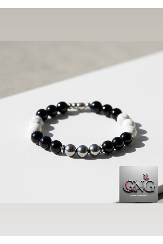 GNG SİLVER Erkek Beşiktaş Bileklik Obsidyen,Havlit,Hematit Şıklık ve Koruma bir arada