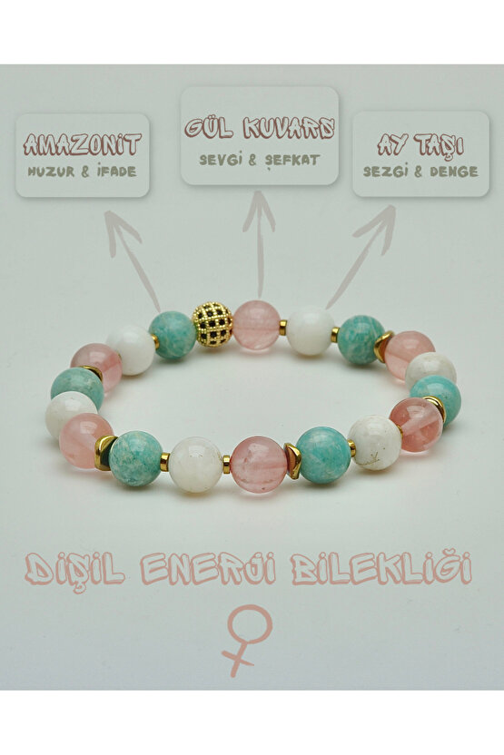 DOĞALTAŞ-DİŞİL ENERJİ (AY TAŞI, AMAZONİT, GÜL KUVARS) 8mm