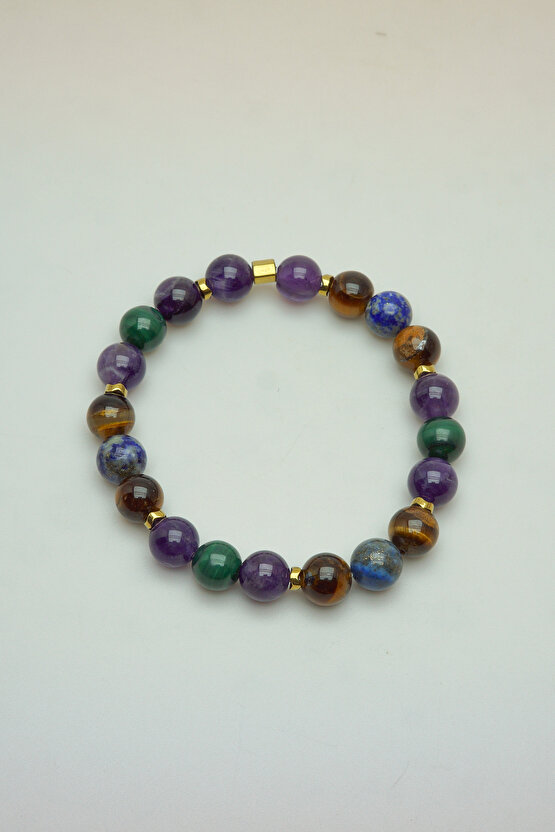 DOĞALTAŞ BAŞ AĞRISI İÇİN ŞİFA (AMETİST, KAPLANGÖZÜ, LAPİS LAZULİ, MALAHİT) 8mm