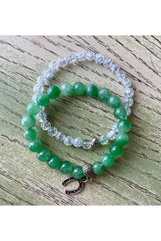 Doğaltaş nal figürlü  ikili şans bilekliği