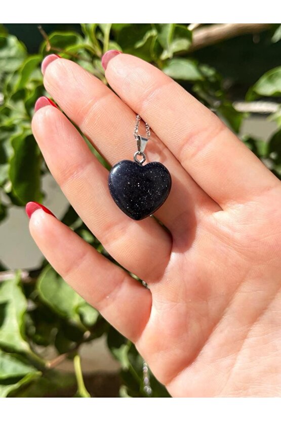 Doğal Taş Yıldız Taşı Simli Kalp Kolye Ucu %100 Doğal (azim Taşı)