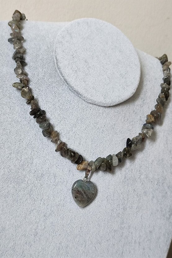 Labradorit Kırıktaş Doğaltaş Kalp Kolye