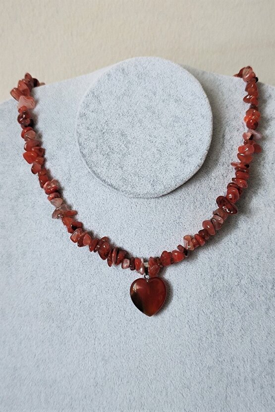 Akik Kırıktaş Doğaltaş Kalp Kolye