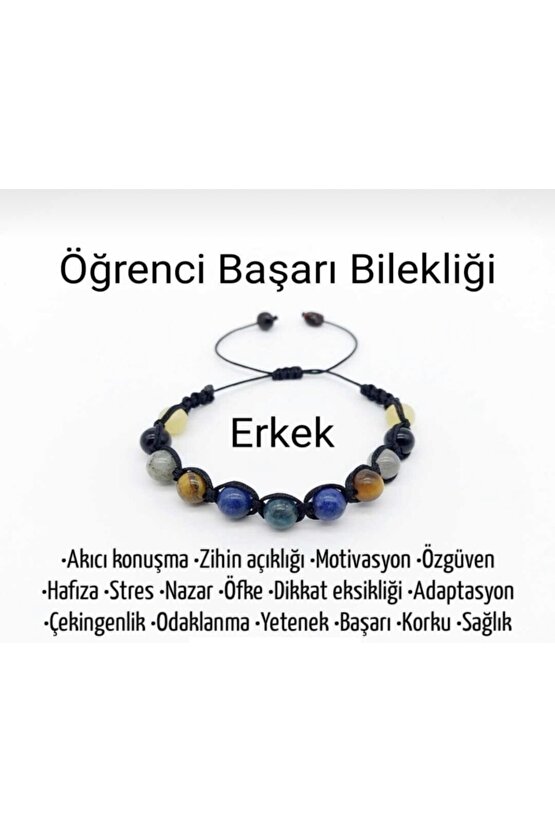 Erkek Öğrenci Başarı Bilekliği Doğal Taş Konsantrasyon Taşları