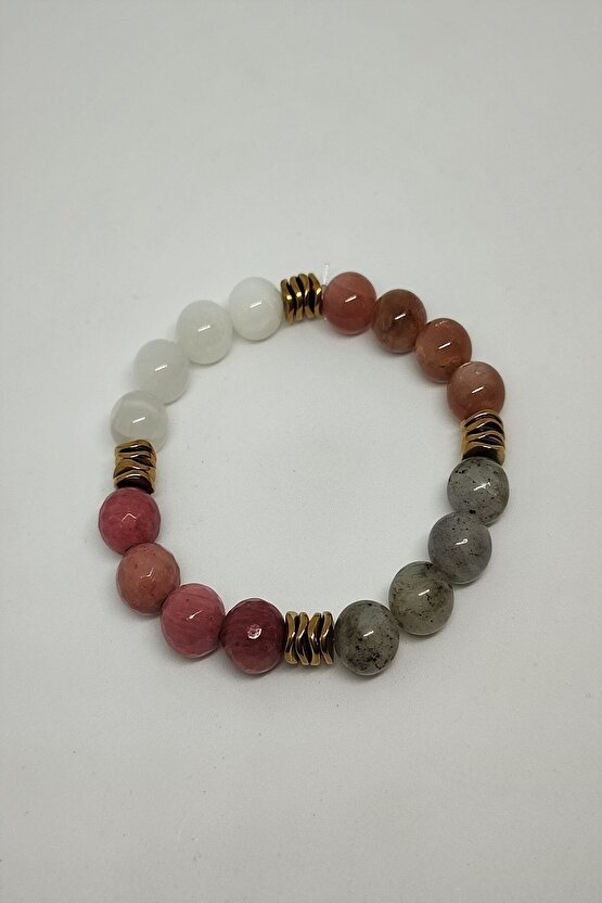 Sertifikalı Ay Taşı, Güneş Taşı, Labradorit, Rodonit, Hematit Doğaltaş Bileklik