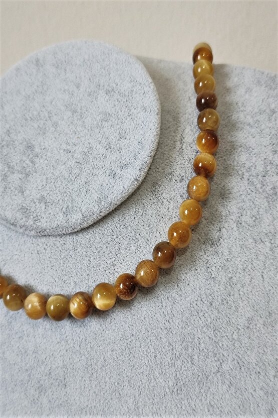 Sertifikalı 8 Mm Sarı Kaplangözü Doğaltaş Kolye