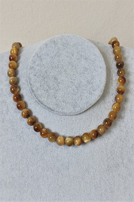 Sertifikalı 8 Mm Sarı Kaplangözü Doğaltaş Kolye