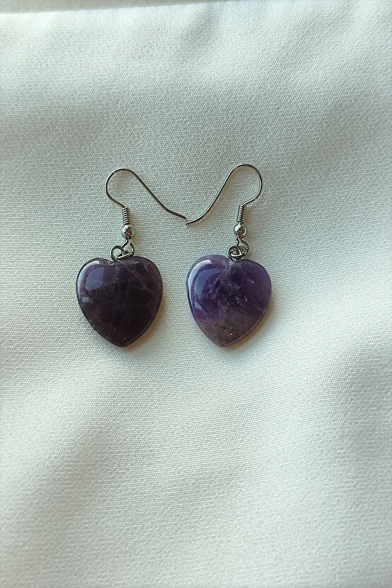 Sertifikalı Ametist Kalp Doğaltaş Küpe