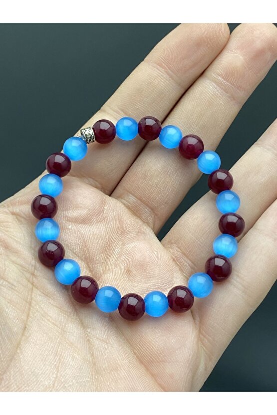 Trabzonlu Taraftarlara Özel (Mavi Kedigözü ve Akik) Şifalı Doğaltaş Bileklik