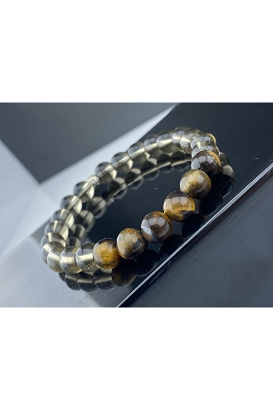 Dumanlı kuvars ve Kaplangözü karışımı DOĞAL TAŞ BİLEKLİK