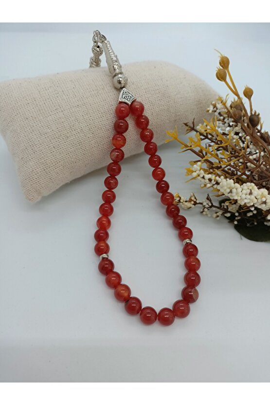 DOĞALTAŞ TESPİH  OSMANLI KIRMIZI AKİK TAŞI TESPİH -1039