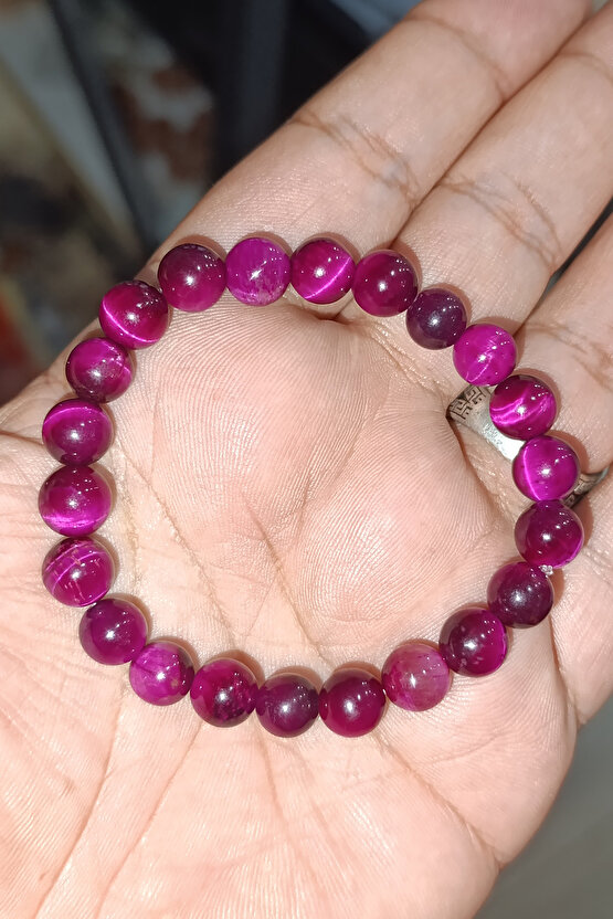 Kaplangözü Taşı Fuşya 8 mm Natural Doğaltaş Bileklik