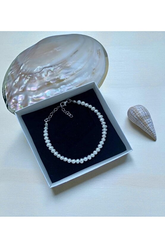 Sertifikalı 925 Ayar Gümüş Doğal 4mm İnci Bileklik