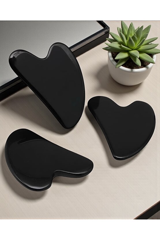 Obsidyen Doğal Taş Gua Sha Yüz Masaj Taşı