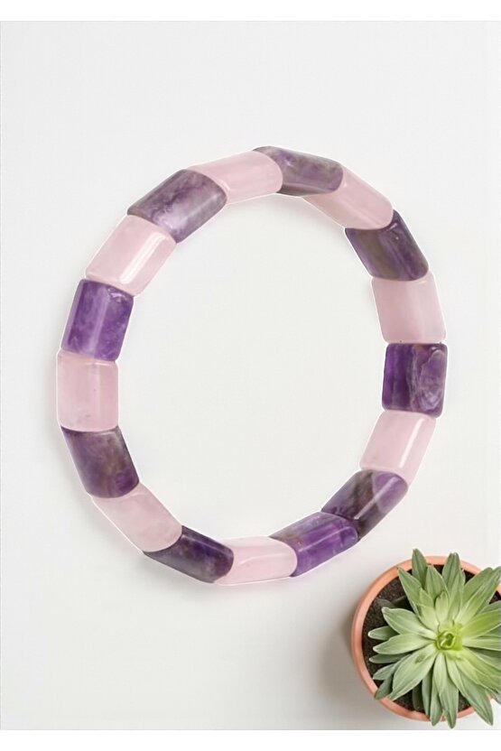 Ametist-Pembe Kuvars Doğal Taş Roleks Bileklik 12 x 15 mm Özel Kesim