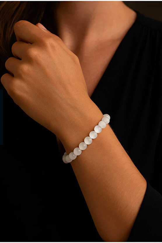 Selenit Taşı Doğal Taş Bileklik 8 mm A Kalite