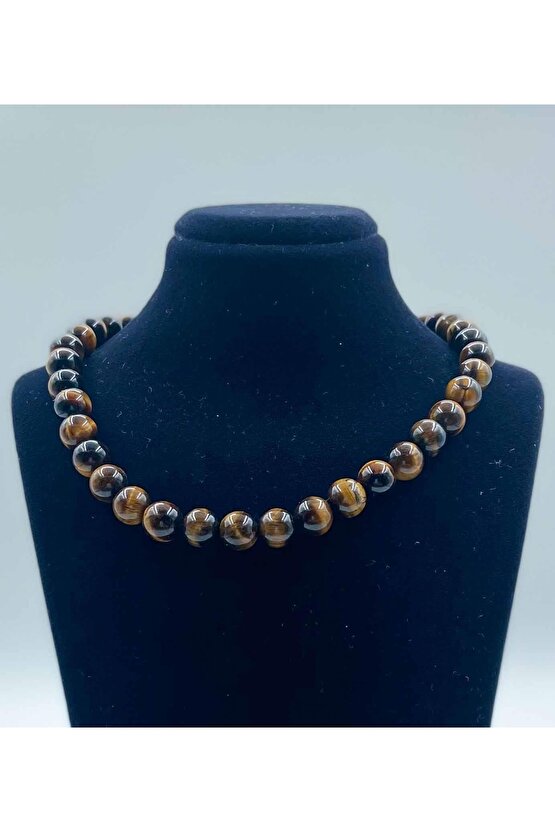 Kaplan Gözü Doğal Taş Kolye 8 Mm