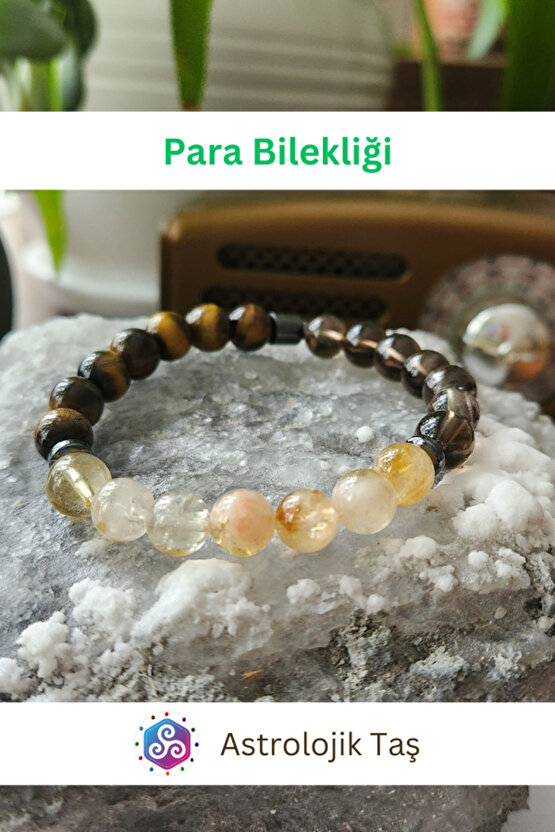 Para Bilekliği - Para Mıknatısı Çekimi - Bolluk Bereket - Sitrin, Kaplan Gözü & Dumanlı Kuvars
