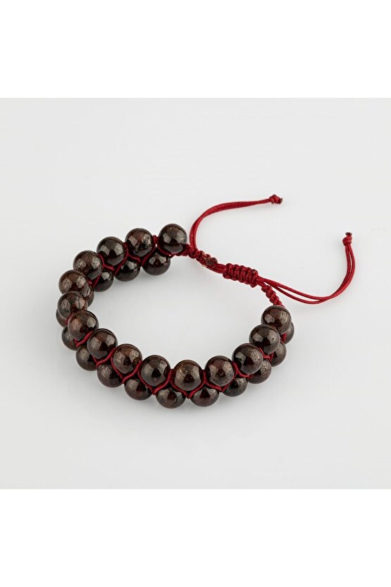 Bordo Granat Lal 8mm Çift Sıra Makrome Doğal Taş Bileklik