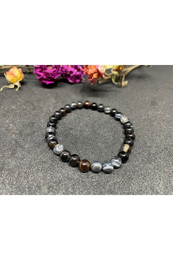 Doğal Taş Siyah Göz Akik Bileklik 6MM