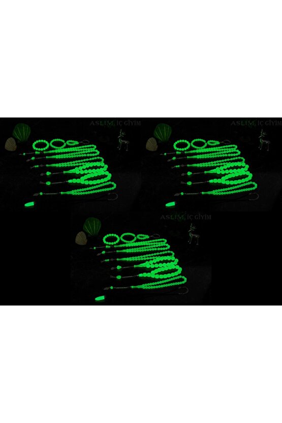 Fosforlu Kedigözü 30Lu Set-Tesbih Kolye Bileklik Anahtarlık Seti-Karanlıkta Parlar-Hediye Aksesuar