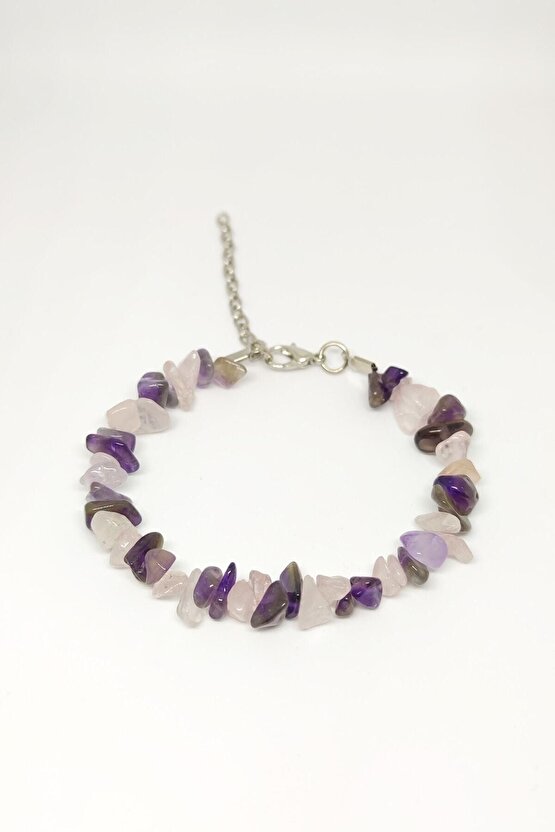 Ametist Pembe Kuvars Doğal Kırıktaş Bileklik