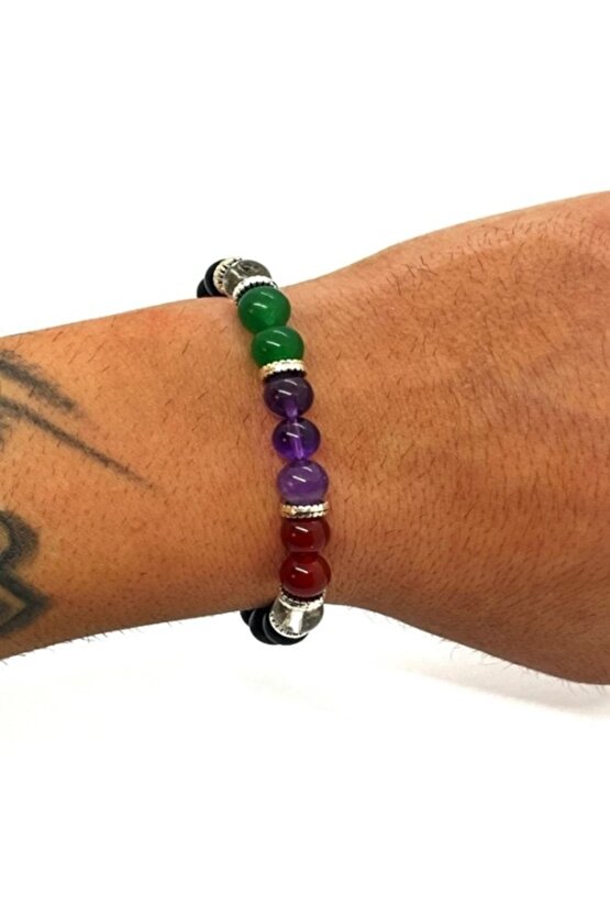 Gerçek Doğaltaş - Yengeç Burcu Bileklik - Aventurin - Kristal Kuvars - Yeşim Taşı - Akik - Bileklik