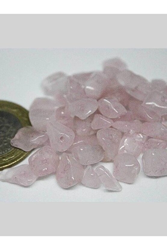Gerçek Doğaltaş Delikli Pembe Kuvars Taşı Mini Boy 50 Adet