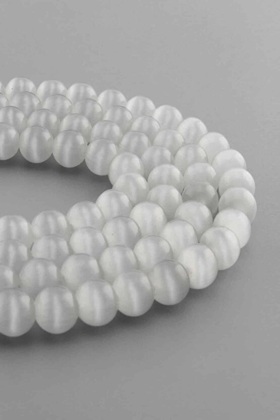 Kedi Gözü Doğal Taş Parlak Gri Küre Kesim 10mm Dizi [AB]