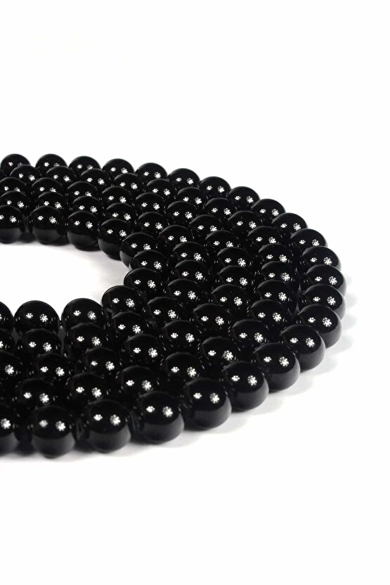 Turmalin Doğal Taş Parlak Siyah Küre Kesim 8mm Dizi [AA]