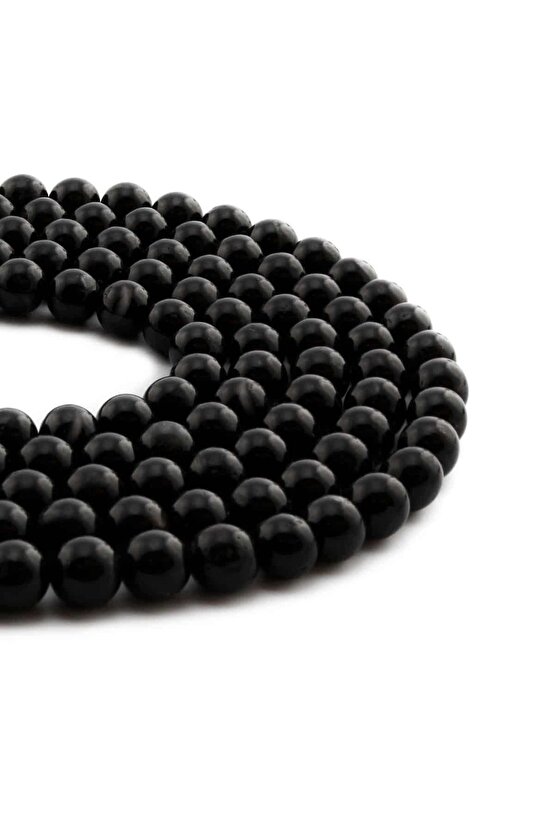 Turmalin Doğal Taş Parlak Siyah Küre Kesim 8mm Dizi [AB+]
