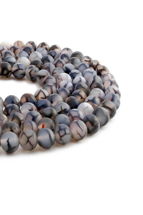 Örümcek Akik Doğal Taş Mat Gri Küre Kesim 8mm Dizi